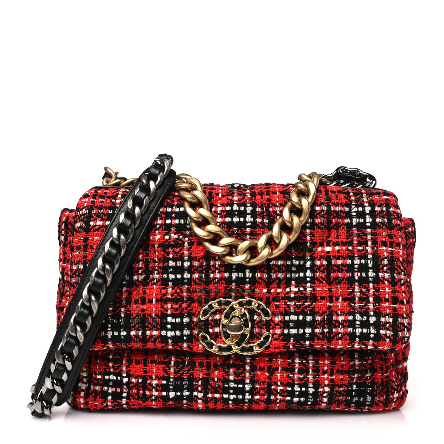 Tweed Quilted Medium Chanel 19 Flap Red Black