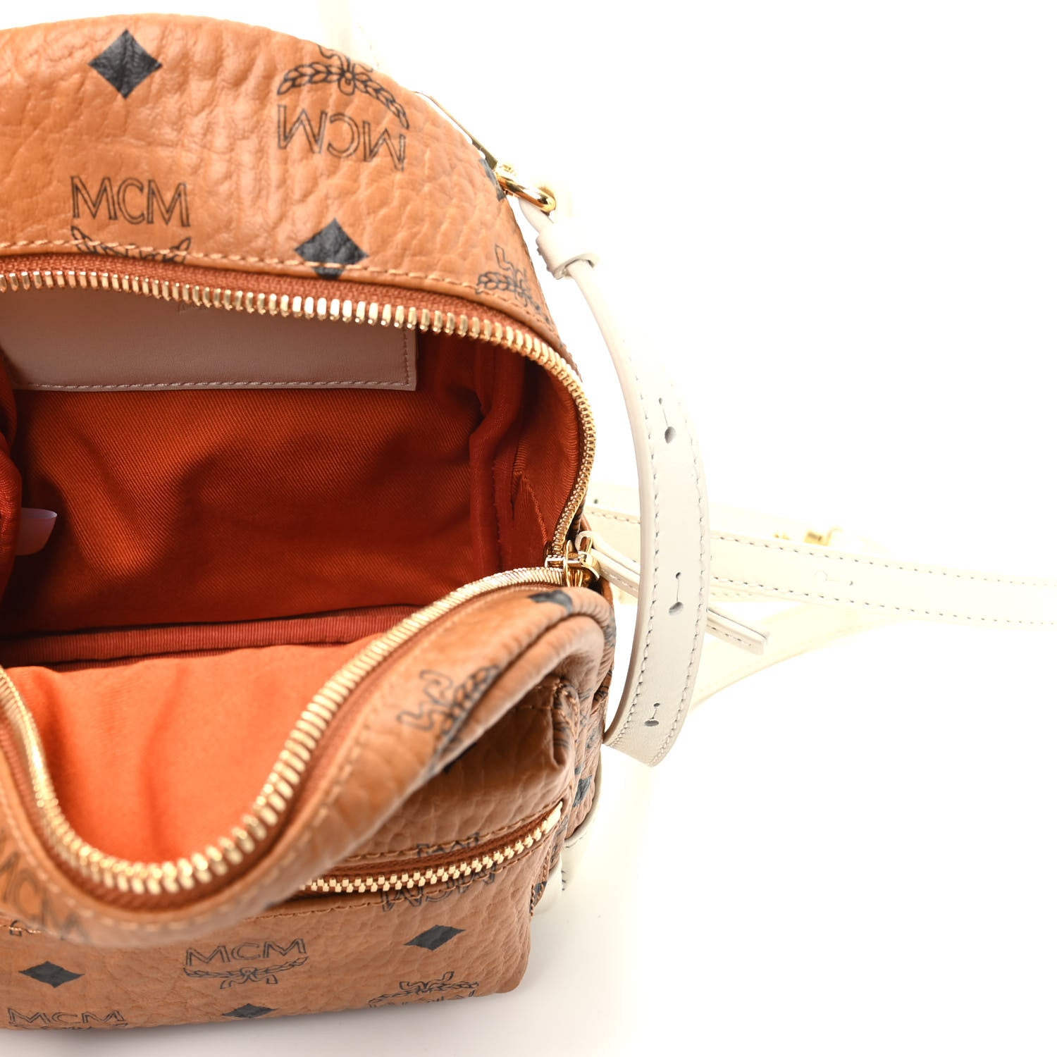 MCM Visetos X-Mini Stark Backpack Cognac White 5 of 9