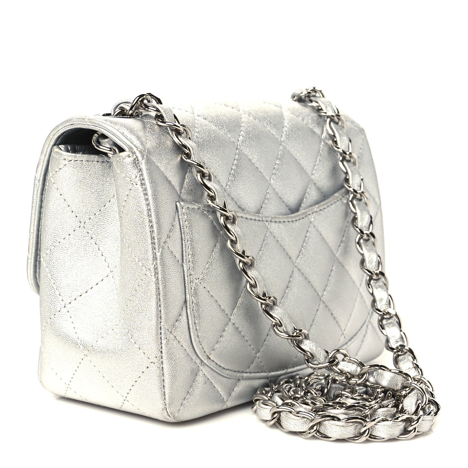 Chanel Metallic Lambskin Quilted Mini Square Flap Silver 3 of 11