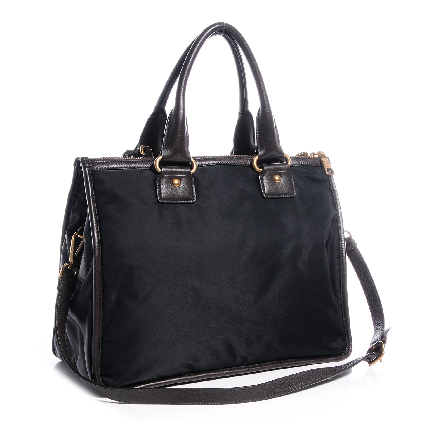 Tessuto Nylon Double Zip Logo Tote Nero Black