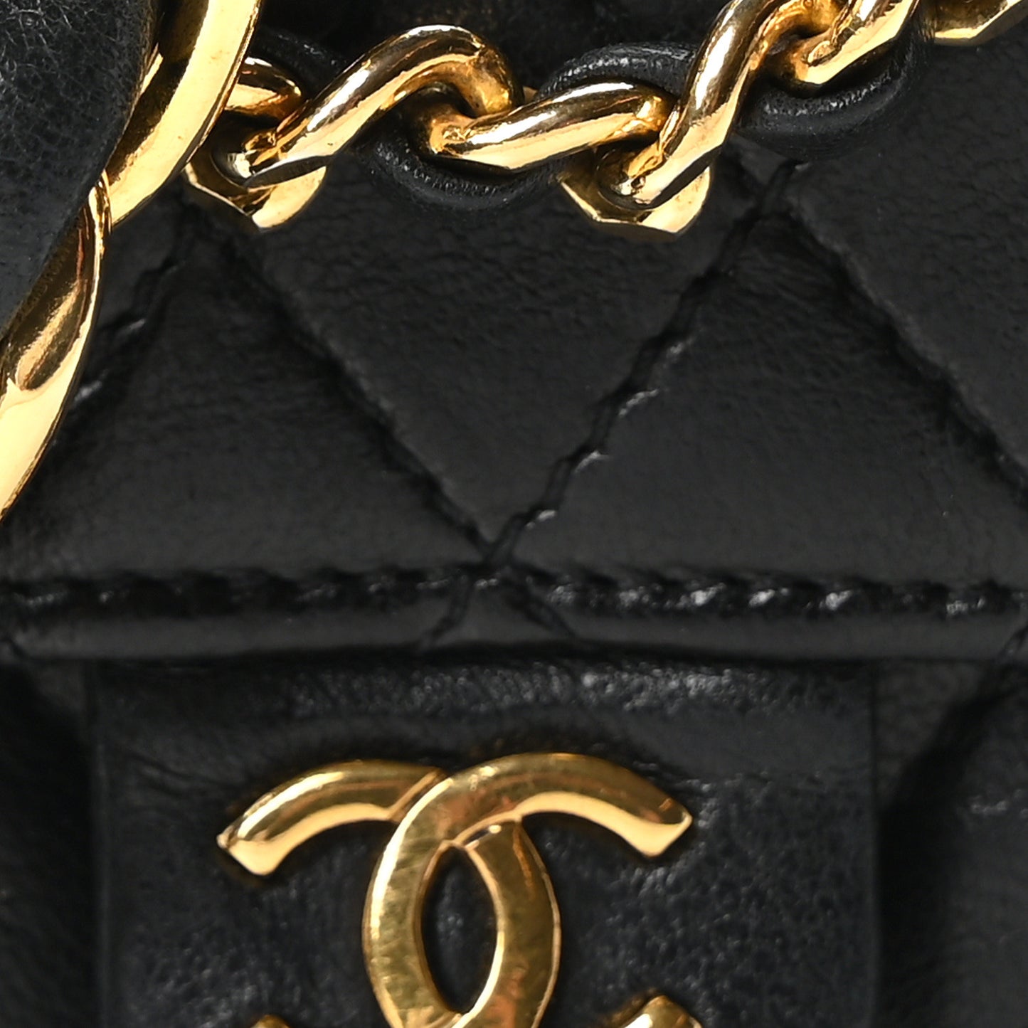 Lambskin Quilted Micro Flap Bag Charm Keychain Black