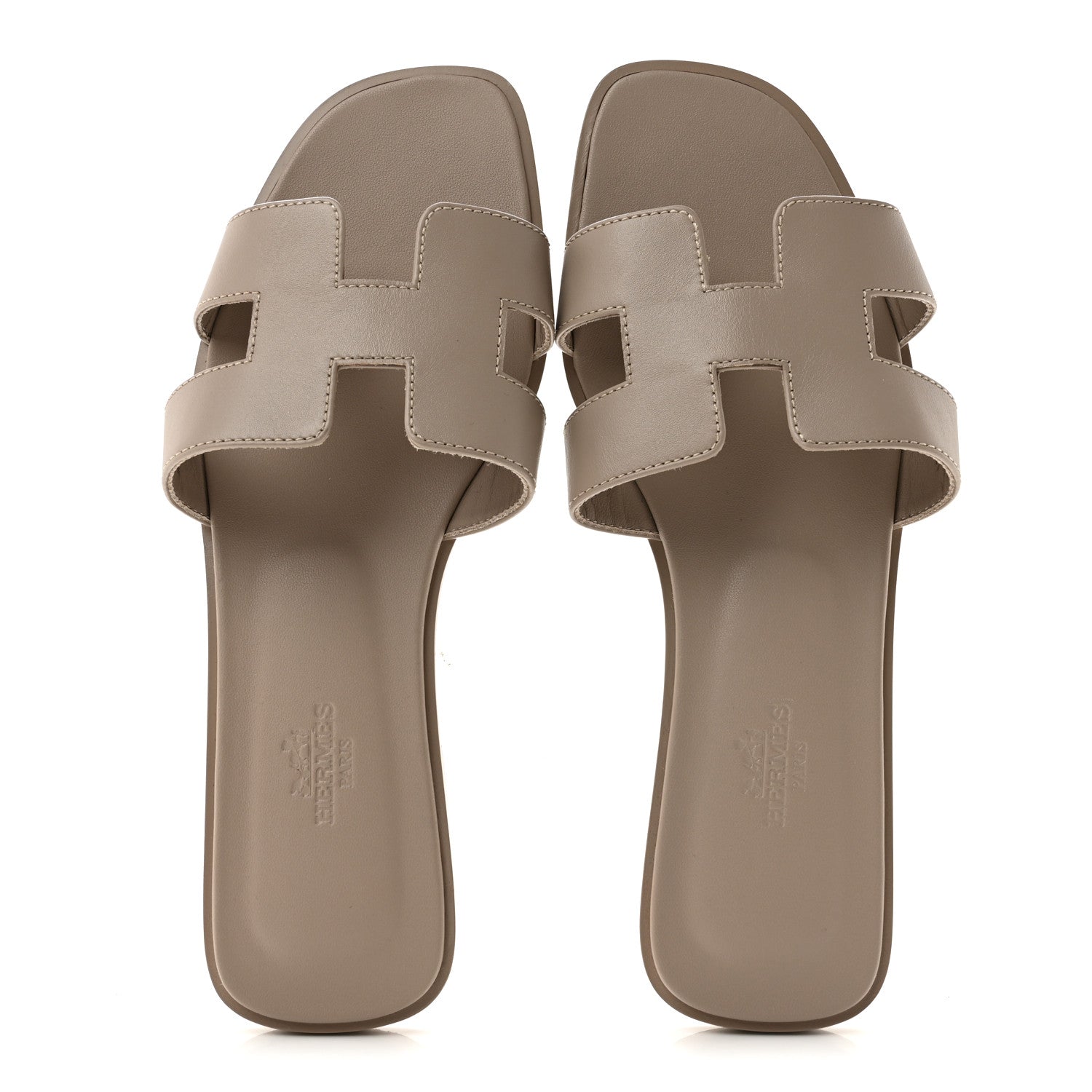 Hermes Box Calfskin Oran Sandals 38 Beige Mastic 2 of 9