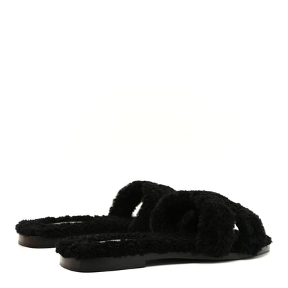 Hermes Woolskin Oran Sandals 38 Black 4 of 8