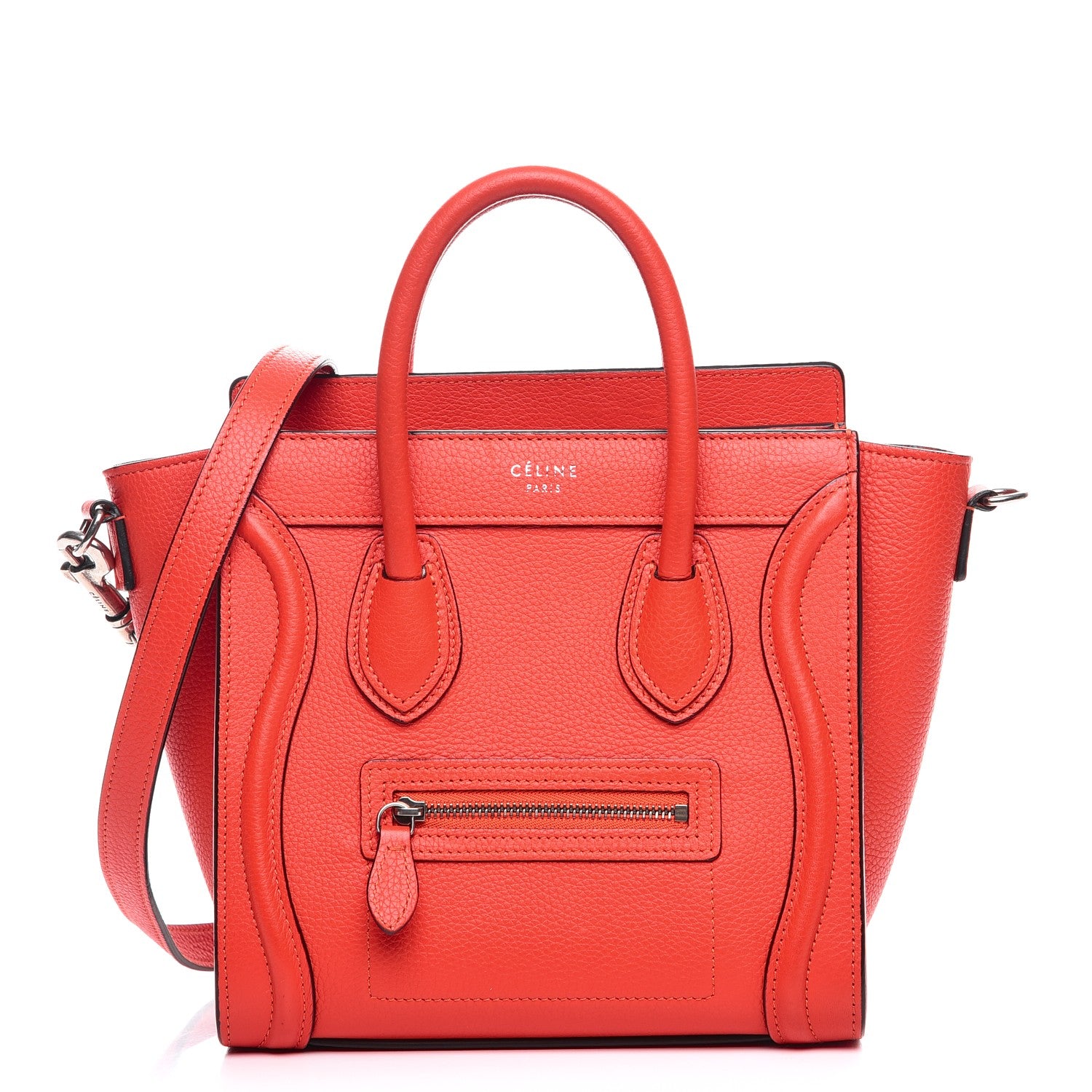 Celine Drummed Calfskin Nano Luggage Vermillion 1 of 7