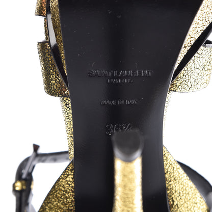 Saint Laurent Metallic Crackled Calfskin Tribute 105 Platform Sandals 36.5 Black Gold 8 of 11
