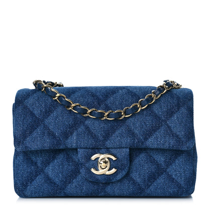 Chanel Printed Denim Quilted Mini Rectangular Flap Dark Blue 1 of 10