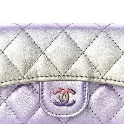 Chanel Gradient Metallic Calfskin Quilted Flap Card Holder Wallet Silver Blue Yellow Purple 9 of 12
