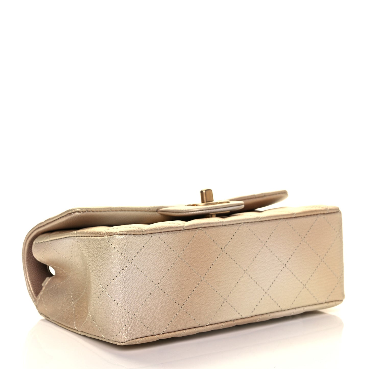 Metallic Goatskin Quilted Mini Rectangular Flap Gold