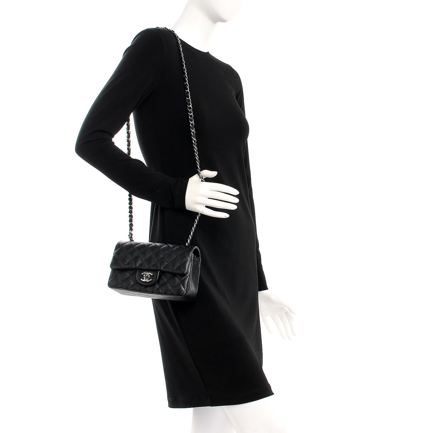 Iridescent Caviar Quilted Mini Rectangular Flap Black