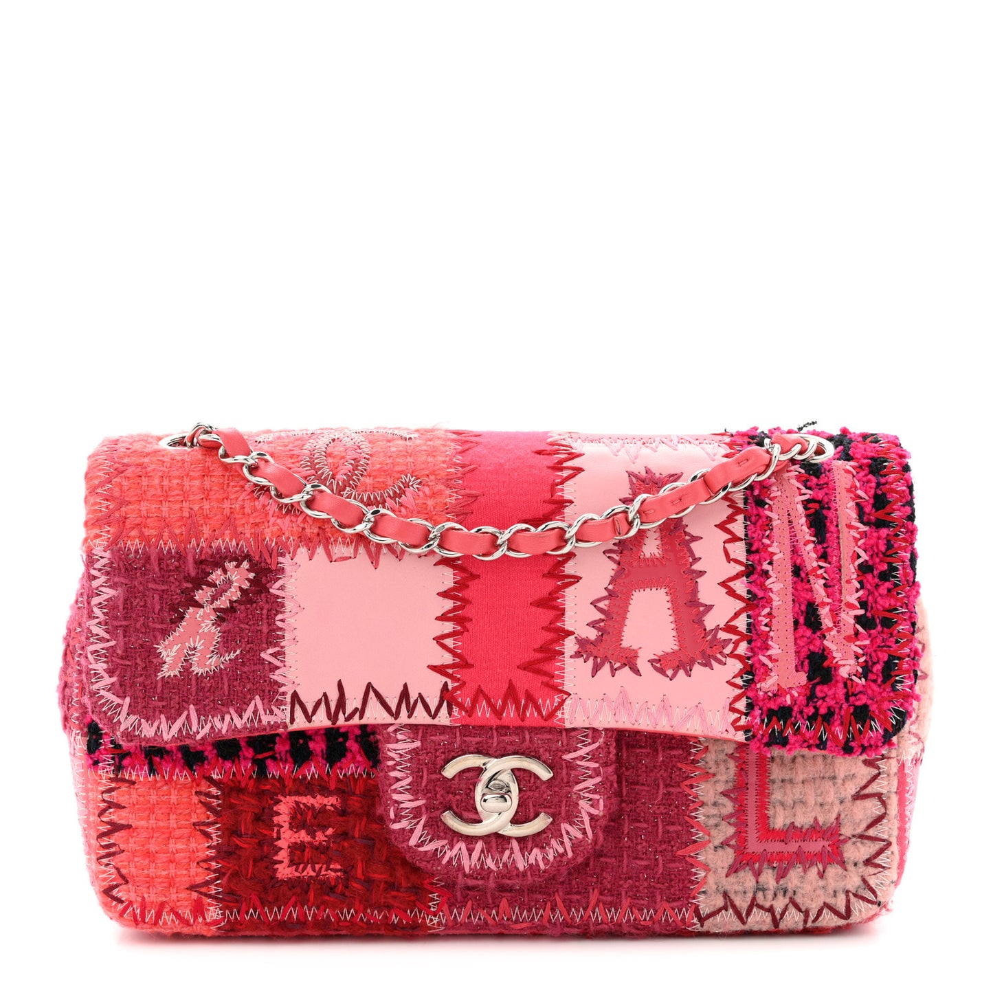 Tweed Patchwork Medium Single Flap Pink