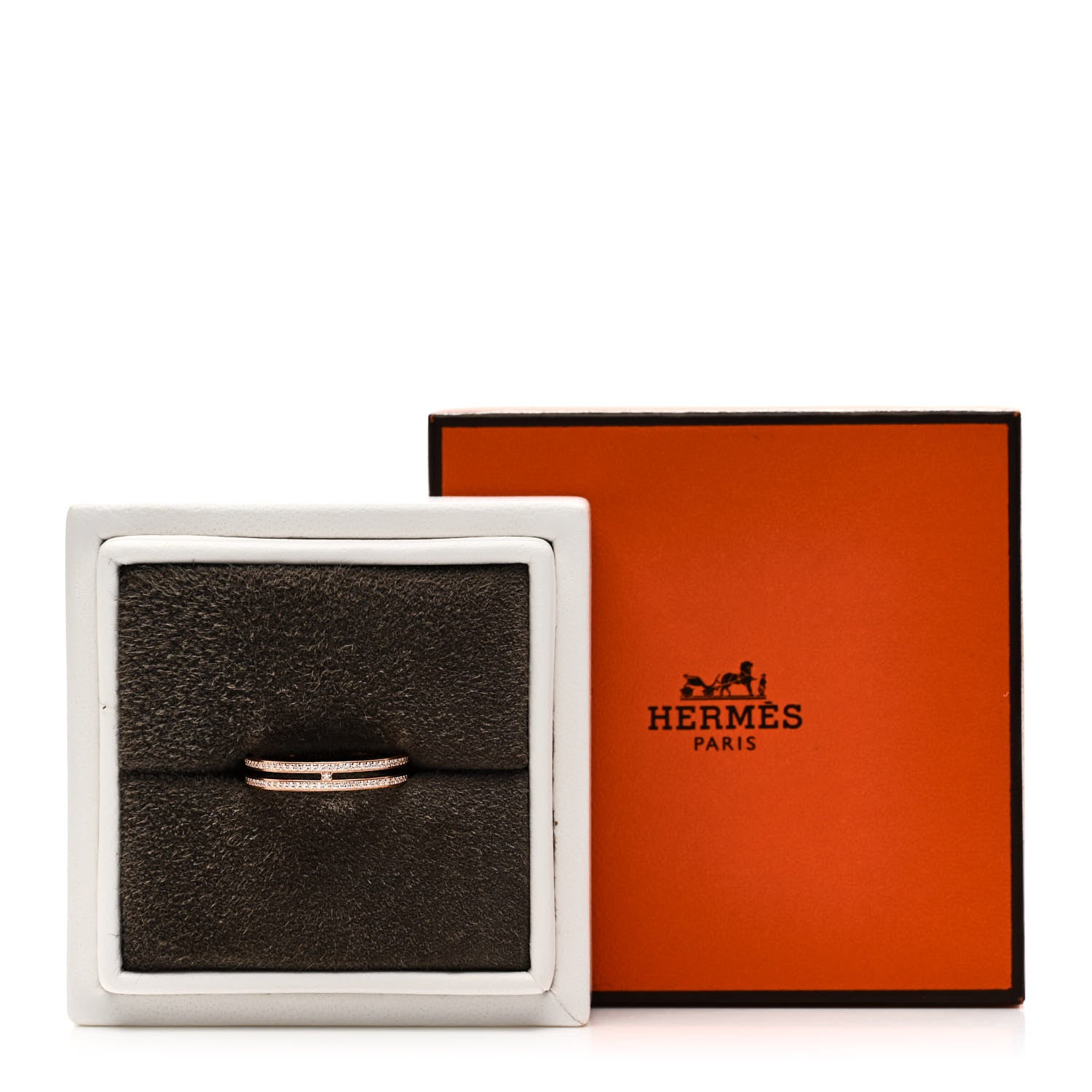 Hermes 18K Rose Gold Diamond Ariane Wedding Band Ring 54 6.75 5 of 5