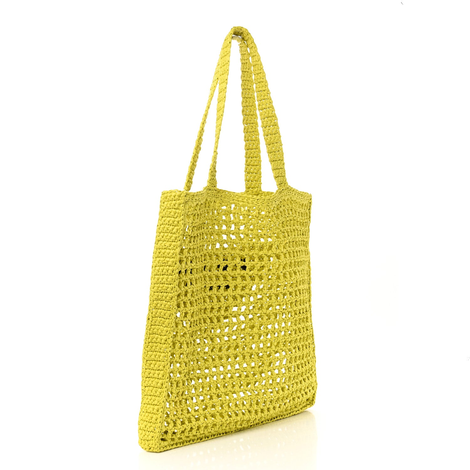 Prada Yarn Raffia Effect Crochet Logo Embroidered Tote Bag Cedro 3 of 10