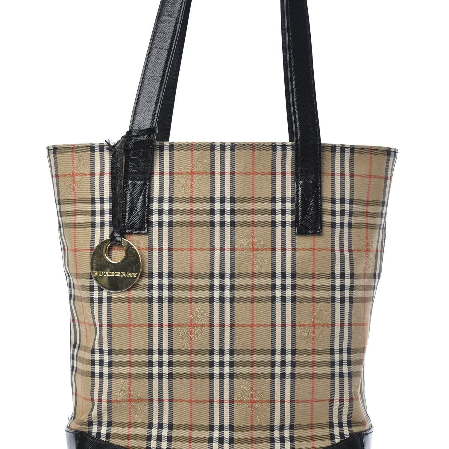 Burberry Grainy Calfskin Haymarket Check Tote Black 7 of 11