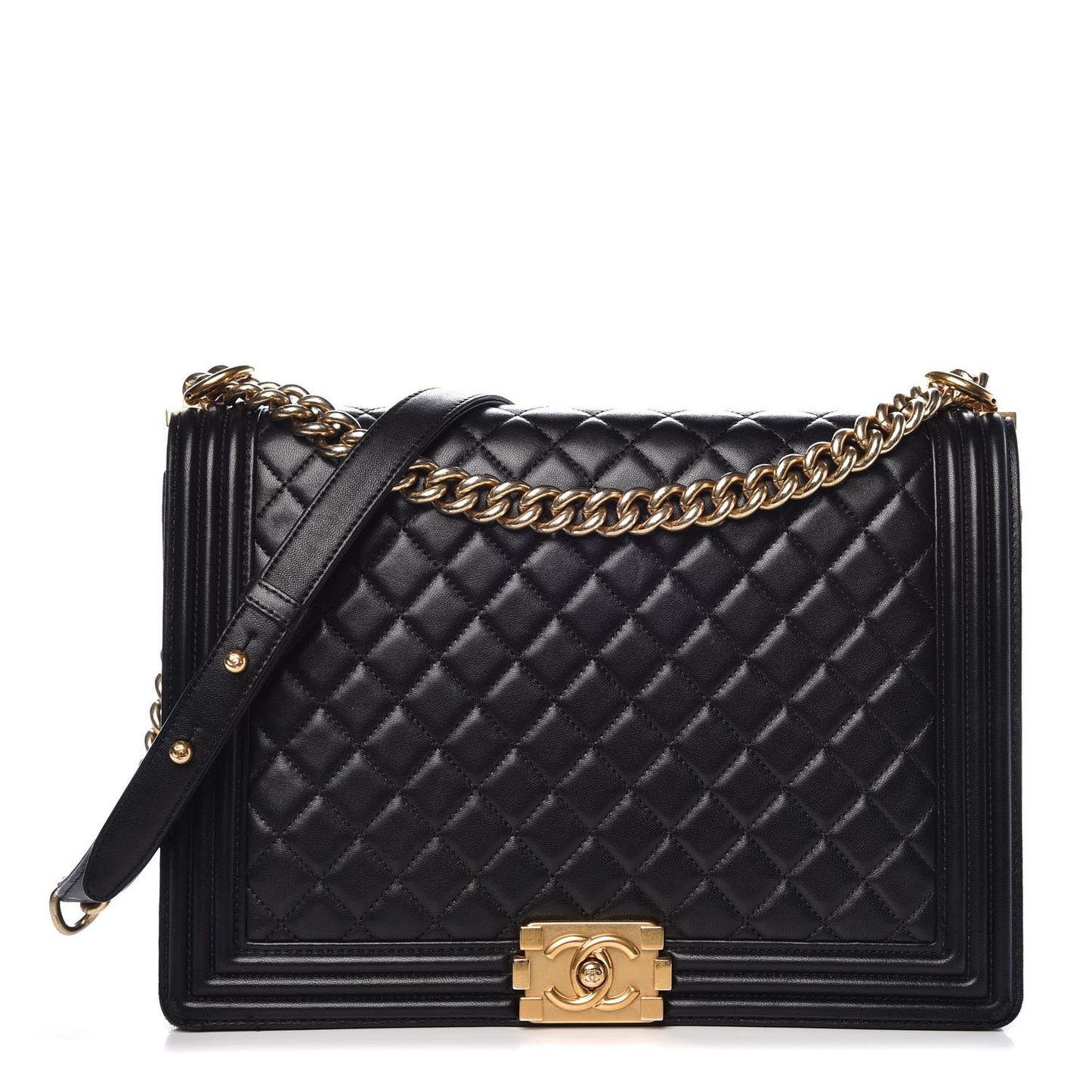 Lambskin Quilted Large Boy Flap Black