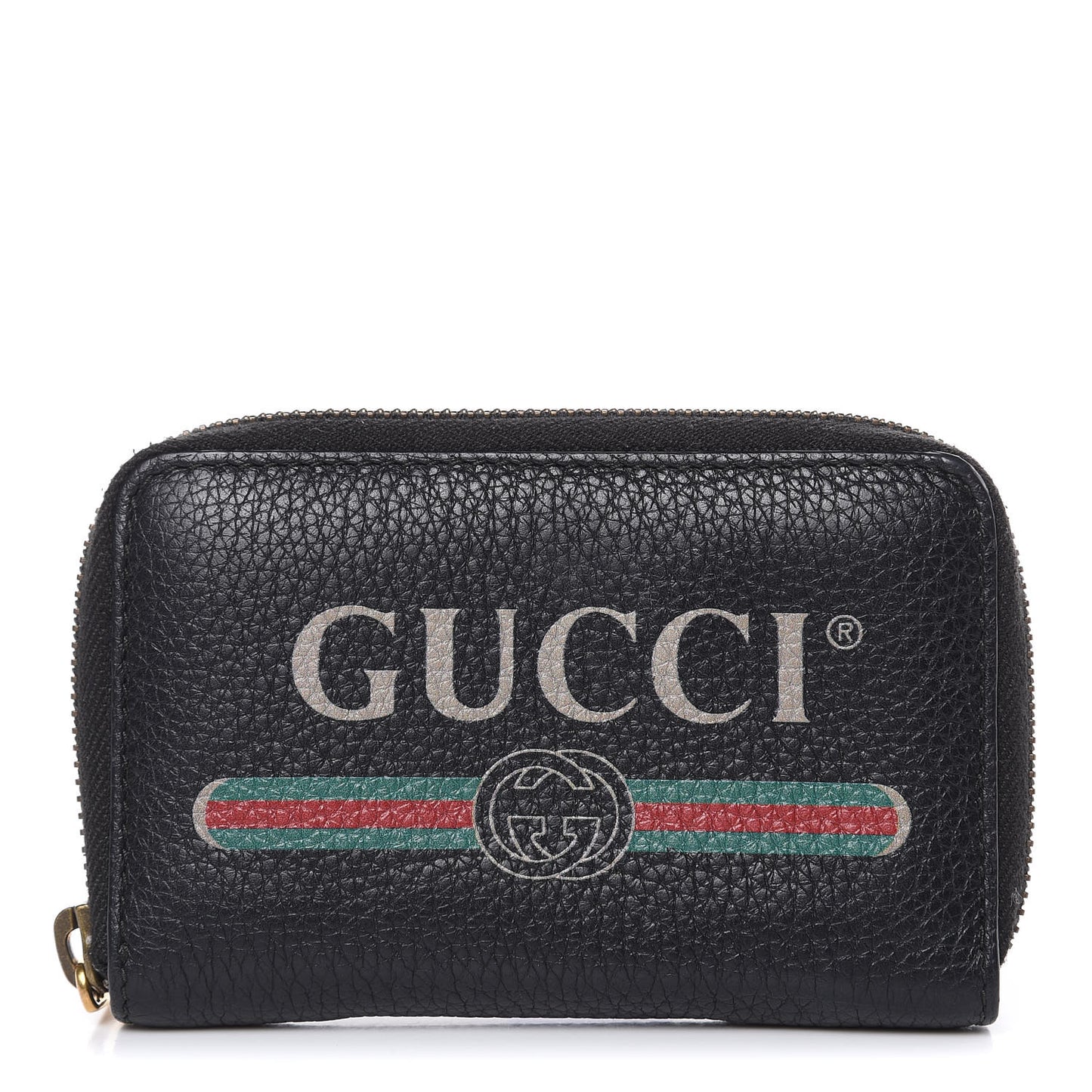 Calfskin Logo Zip Around Card Case Black
