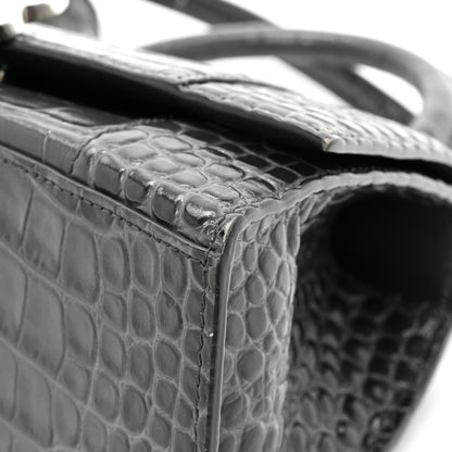 Balenciaga Shiny Calfskin Crocodile Embossed Small Hourglass Top Handle Bag Dark Grey 12 of 19