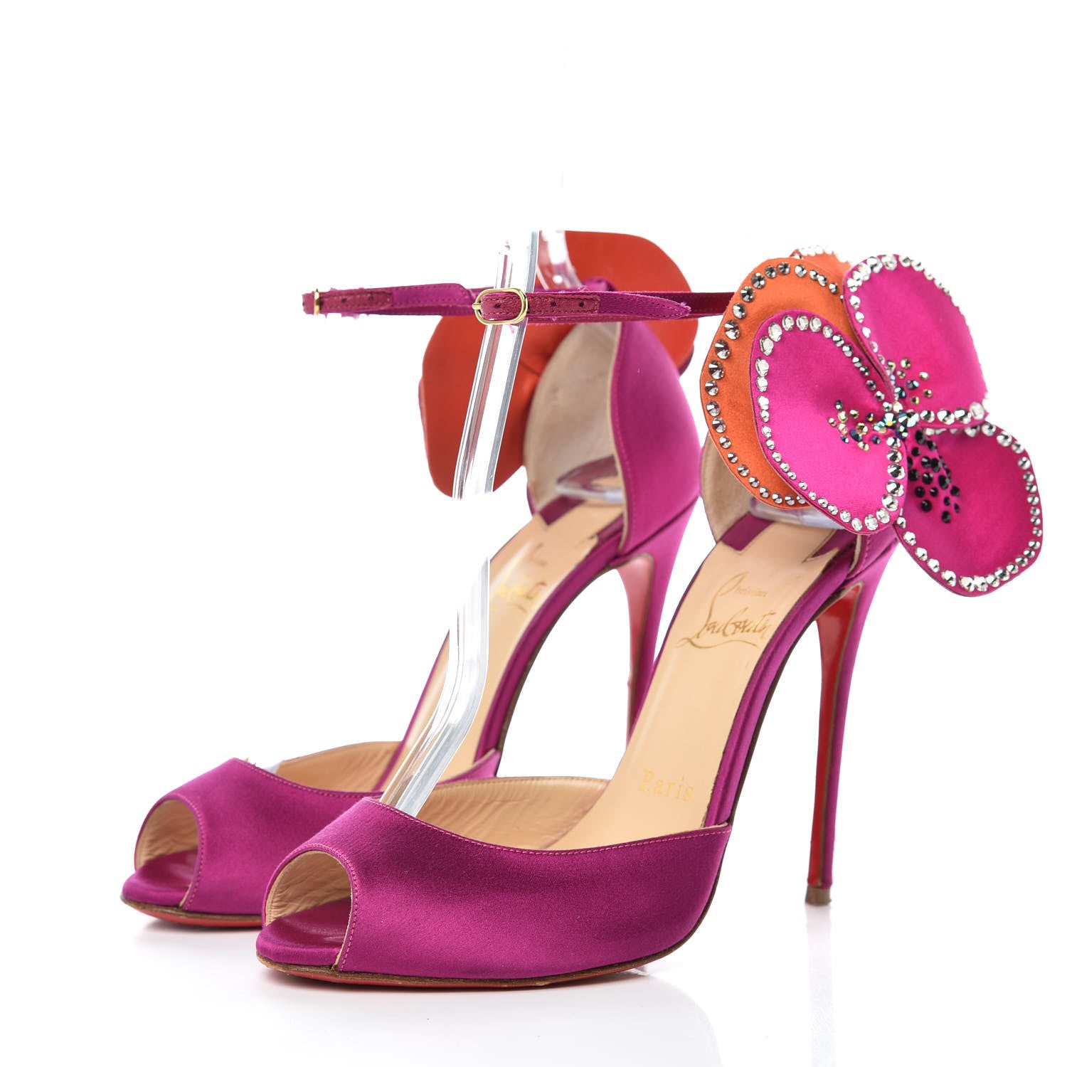 Christian Louboutin Satin Crystal Pensamoi 120 Pumps 36 Eveque Papaye 3 of 16