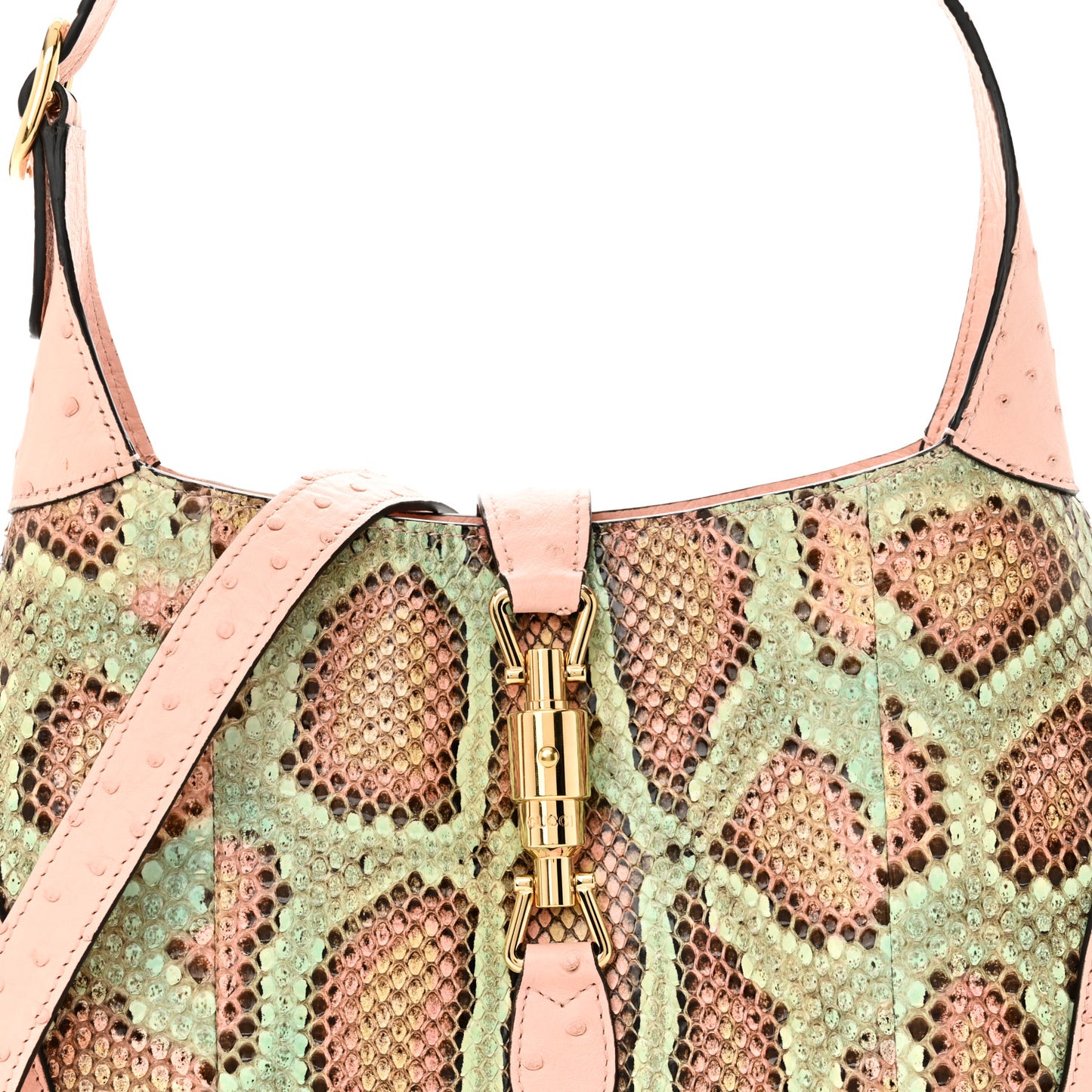 Snakeskin Ostrich Calfskin Small Jackie 1961 Hobo Pink Multicolor