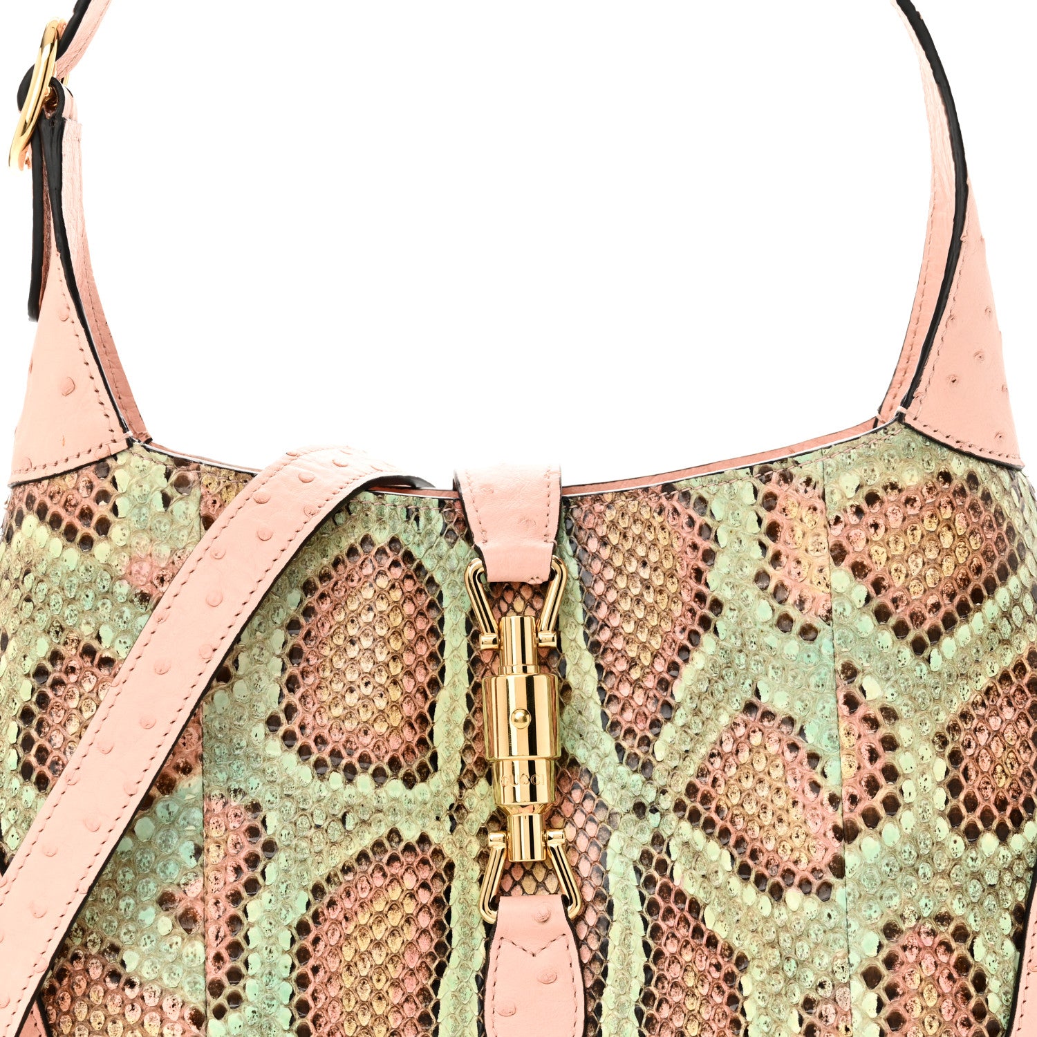 Gucci Snakeskin Ostrich Calfskin Small Jackie 1961 Hobo Pink Multicolor 9 of 11