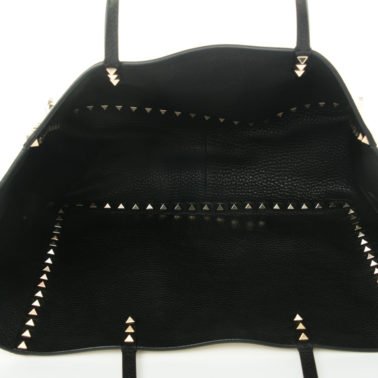 Grained Calfskin Medium Rockstud Reversible Tote Black Ivory