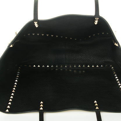 Valentino Garavani Grained Calfskin Medium Rockstud Reversible Tote Black Ivory 5 of 7