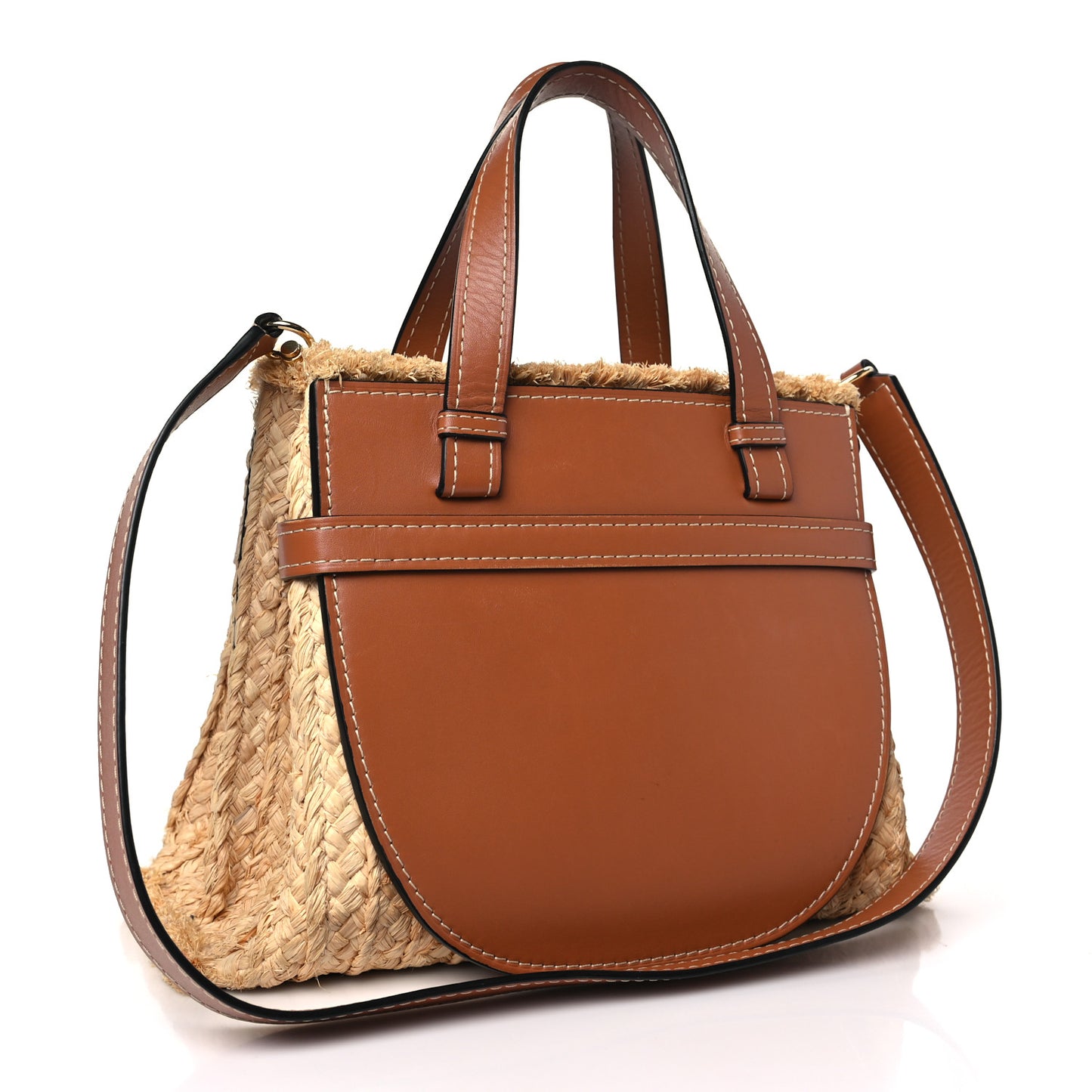 Raffia Calfskin Small Gate Tote Tan Naturel