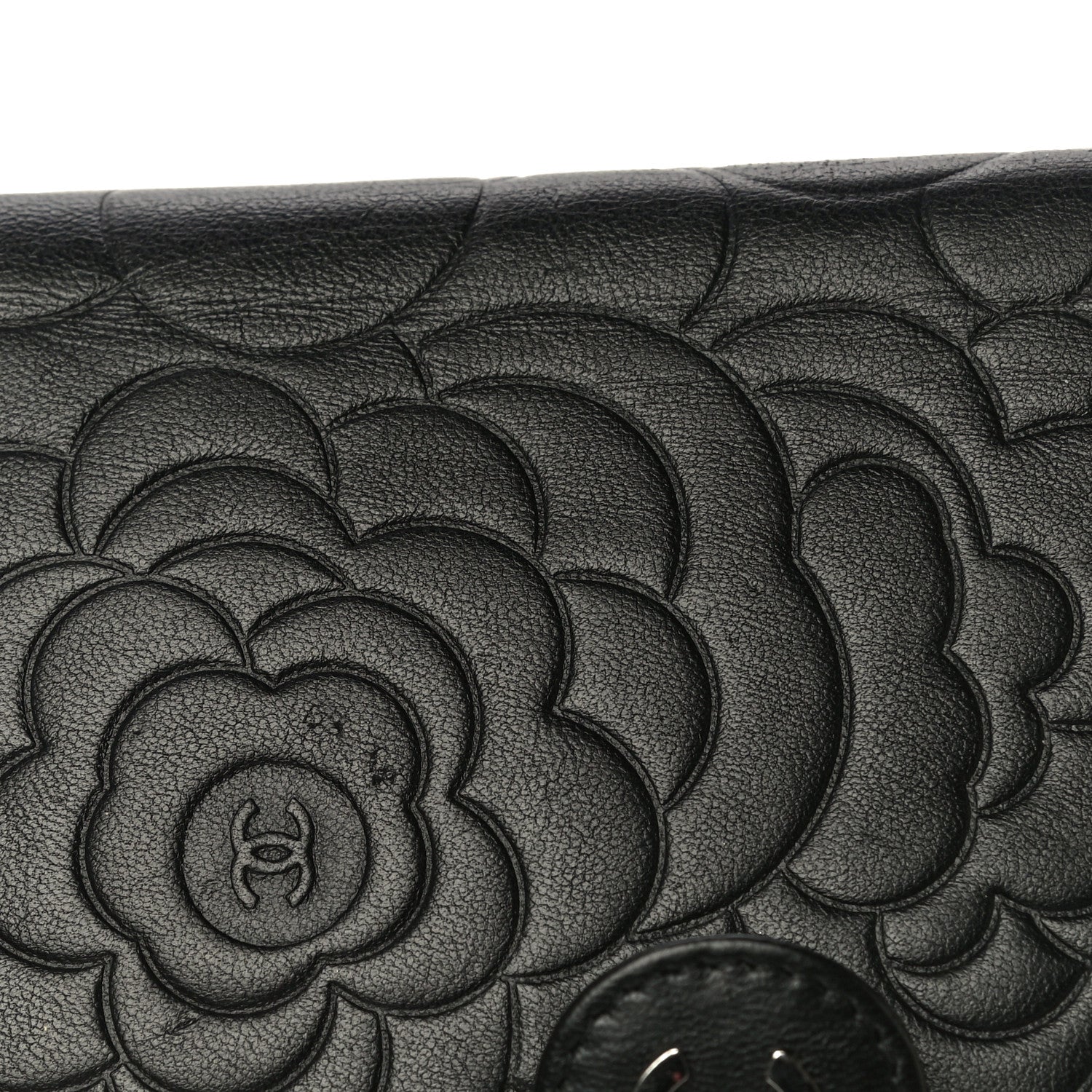 Chanel Lambskin Camellia Embossed Zipped Pocket Wallet Black 18 of 20