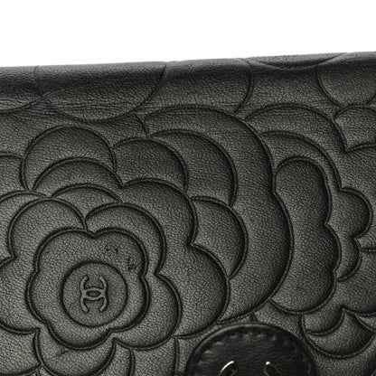 Chanel Lambskin Camellia Embossed Zipped Pocket Wallet Black 18 of 20