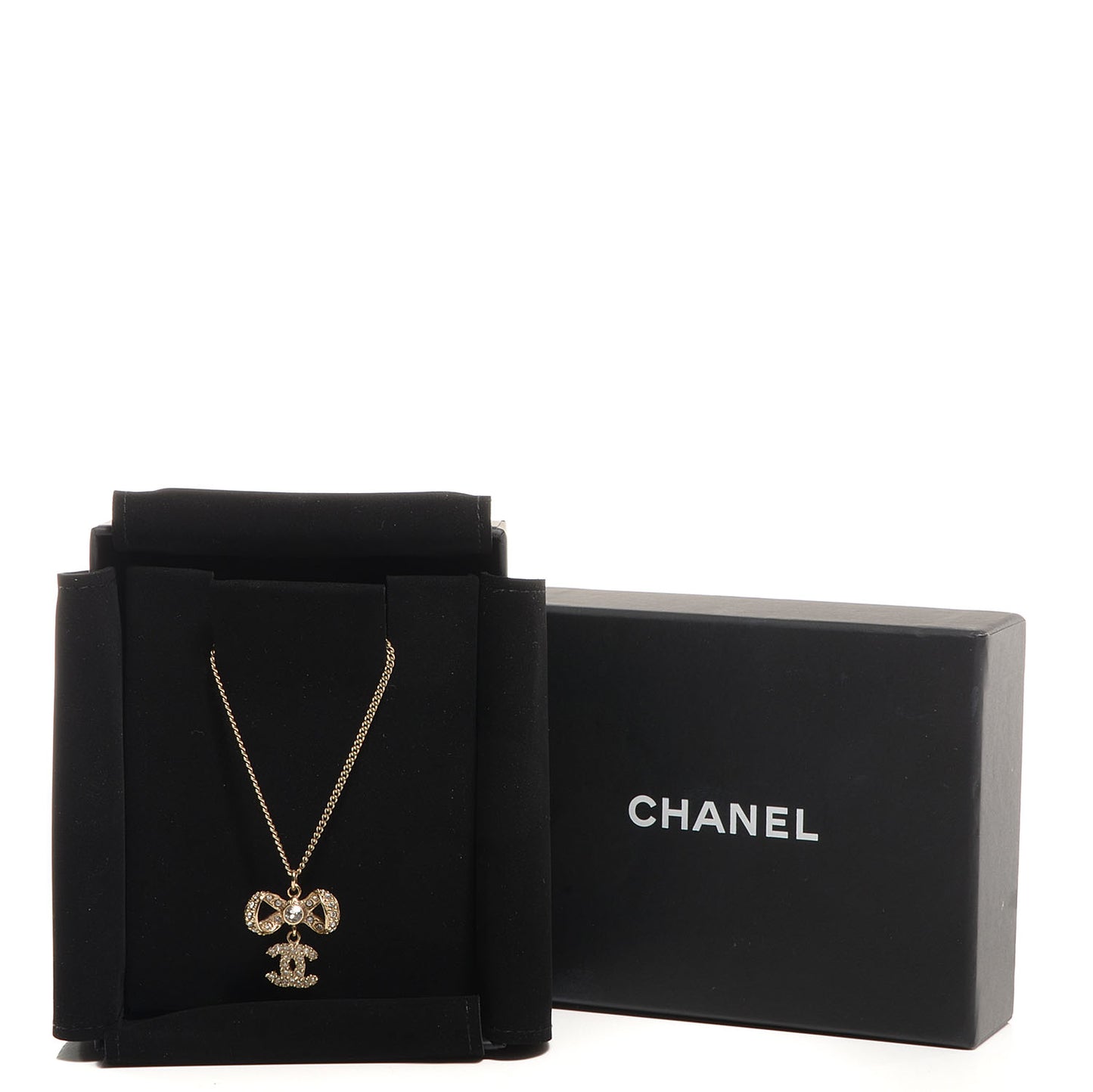 Crystal CC Bow Necklace Gold