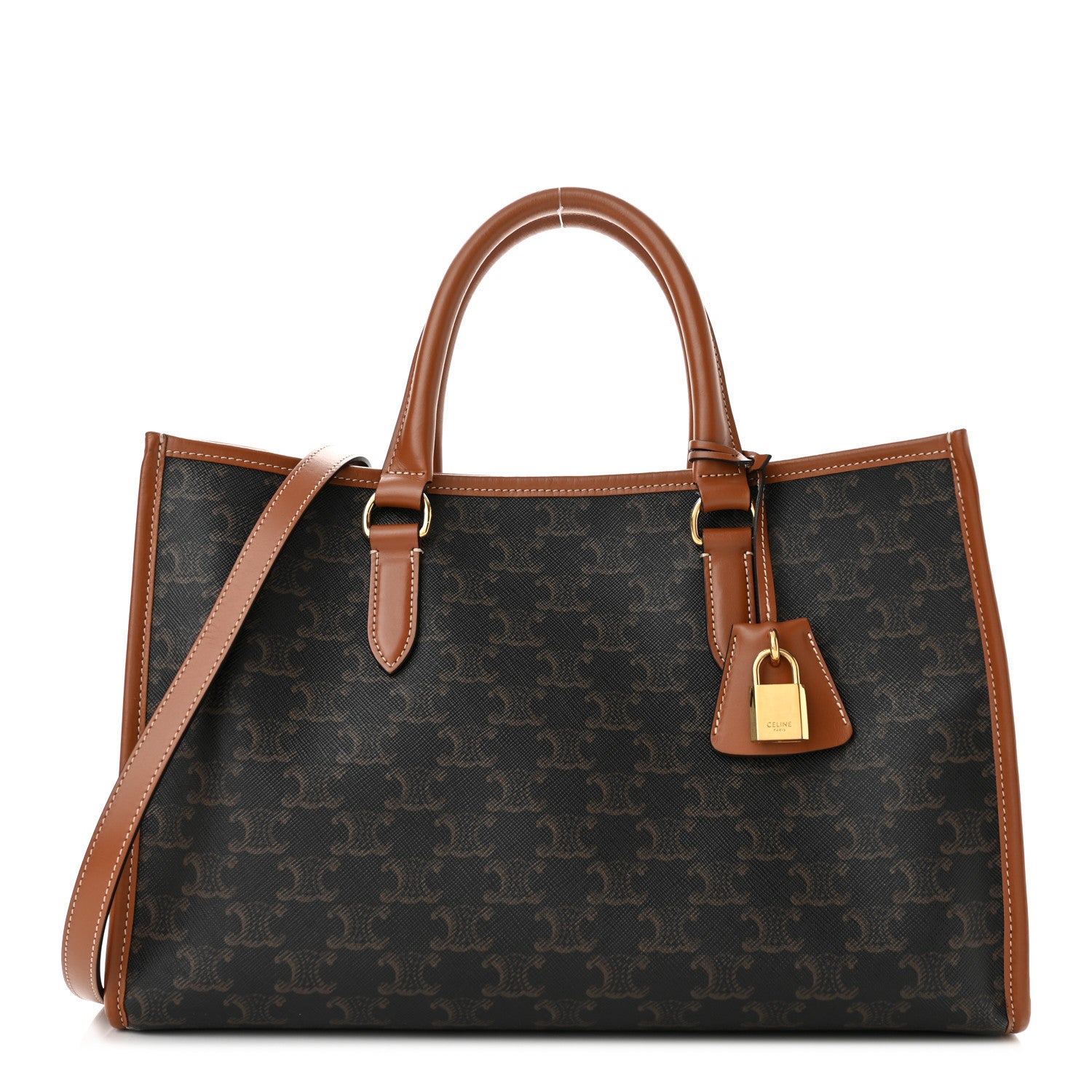 Celine Triomphe Canvas Calfskin Mini Horizontal Cabas Tan 1 of 9