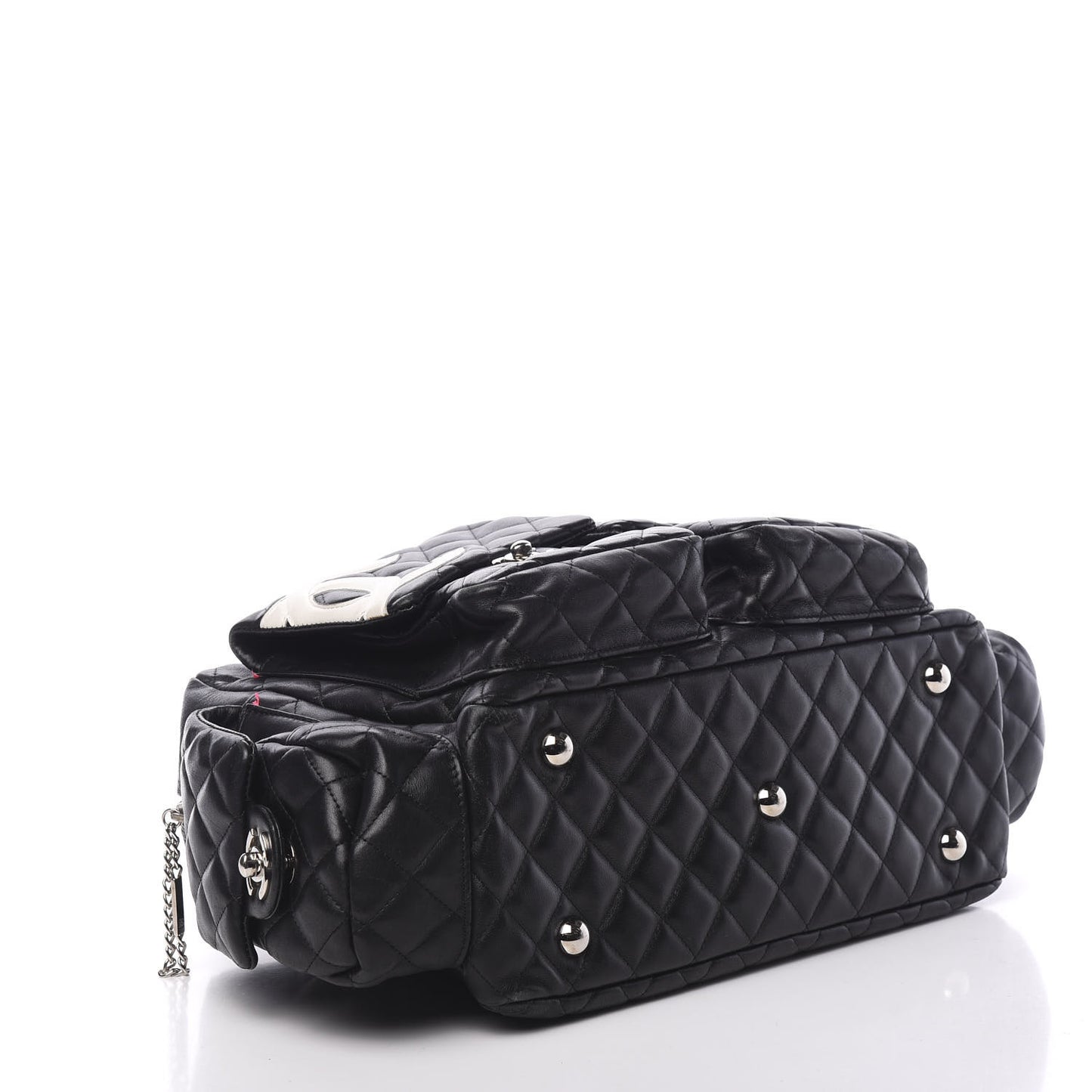 Calfskin Quilted Large Cambon Multipocket Reporter Black White