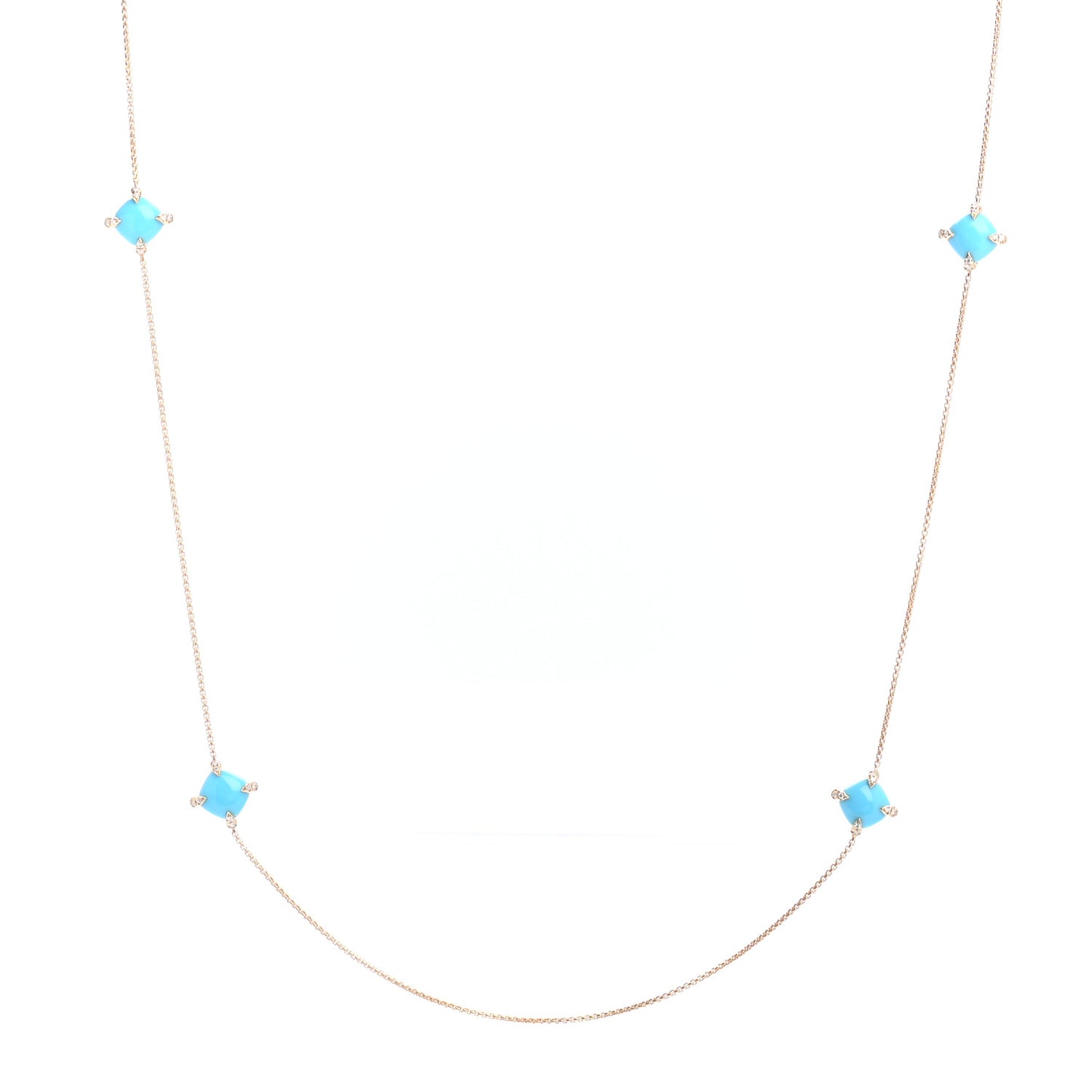 18K Yellow Gold Diamond Turquoise Chatelaine Long Station Necklace