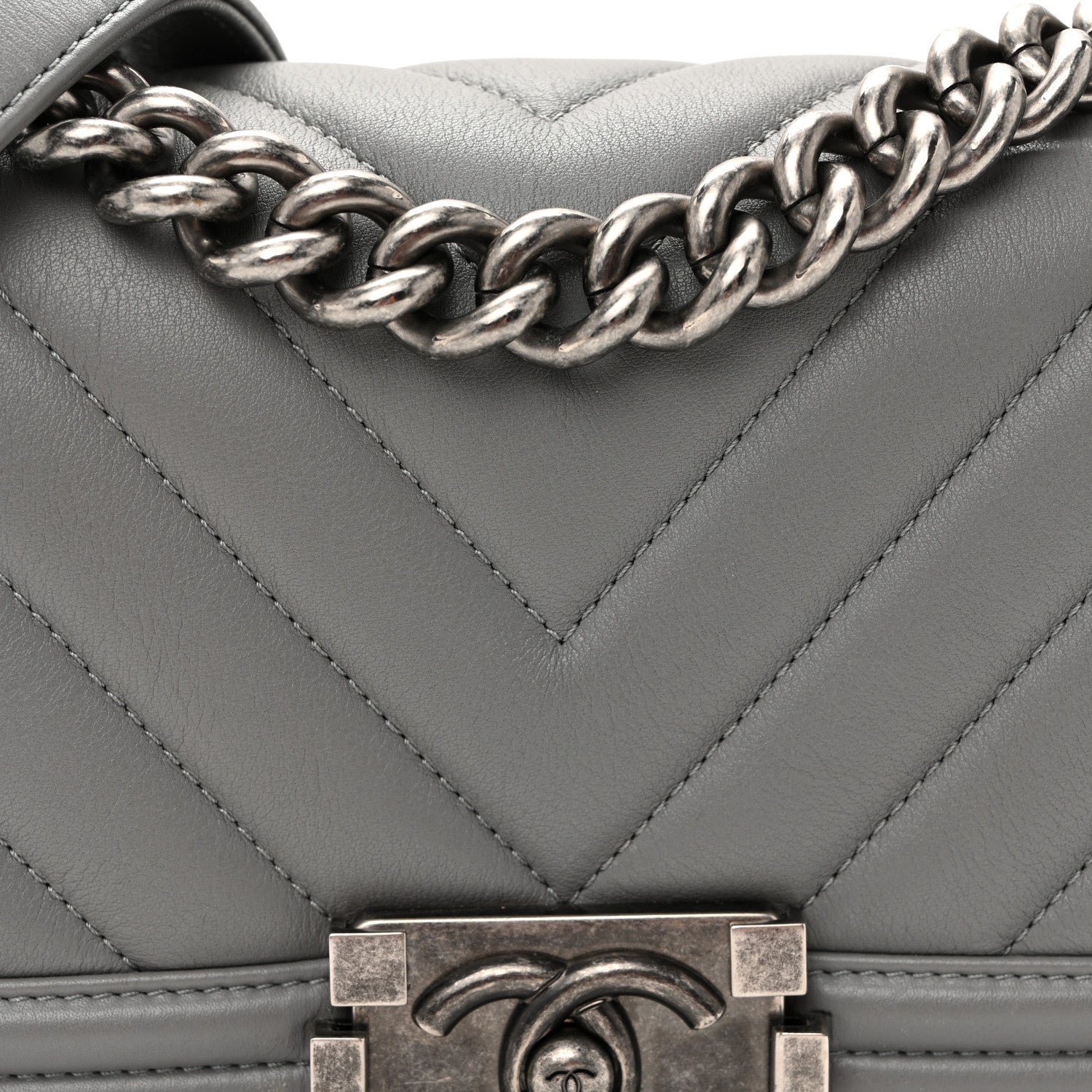 Chanel Calfskin Chevron Quilted Small Boy Flap Grey 8 of 10