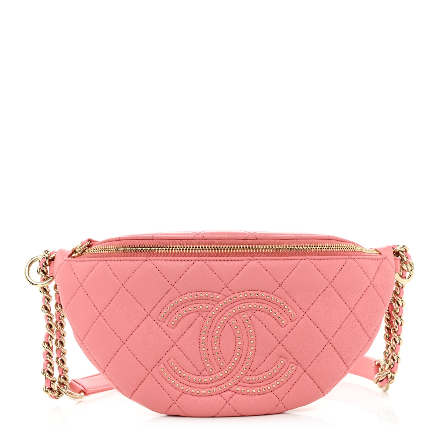 Lambskin Quilted Studded Waist Bag Fanny Pack Pink