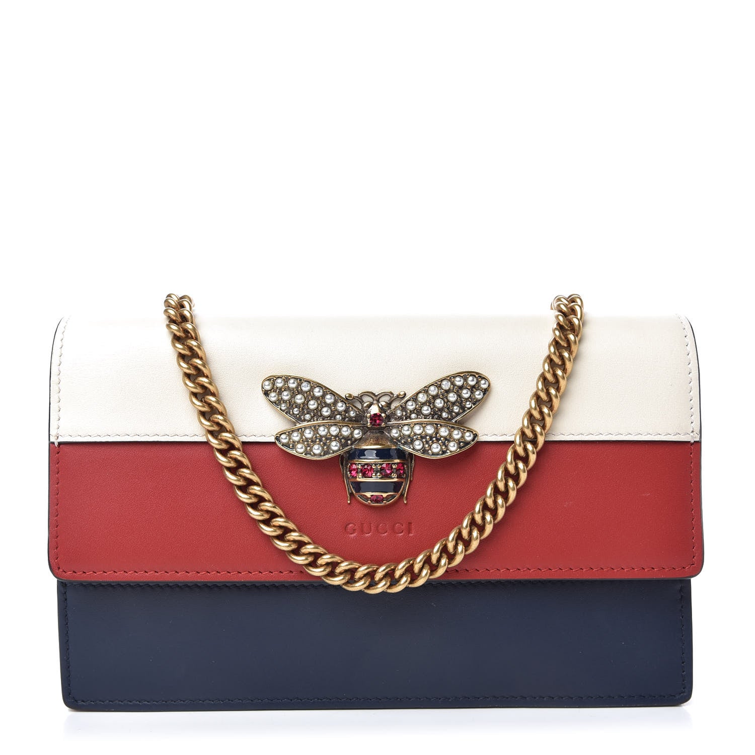 Gucci Calfskin Queen Margaret Chain Wallet Blue Agata Hibiscus Red Mystic White 1 of 9