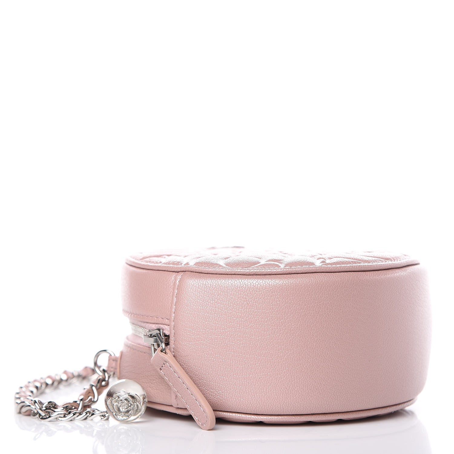 Chanel Goatskin Camellia Quilted Round Clutch With Chain Light Pink 3 of 8