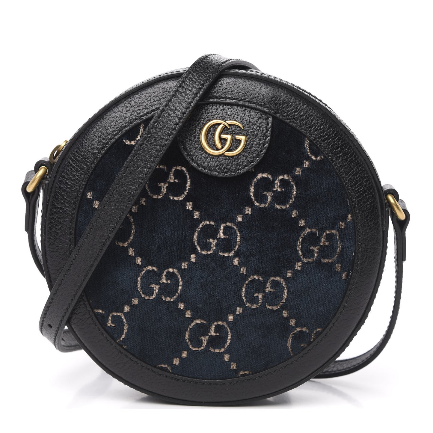 Velvet Calfskin GG Monogram Round Shoulder Bag Blue Beige