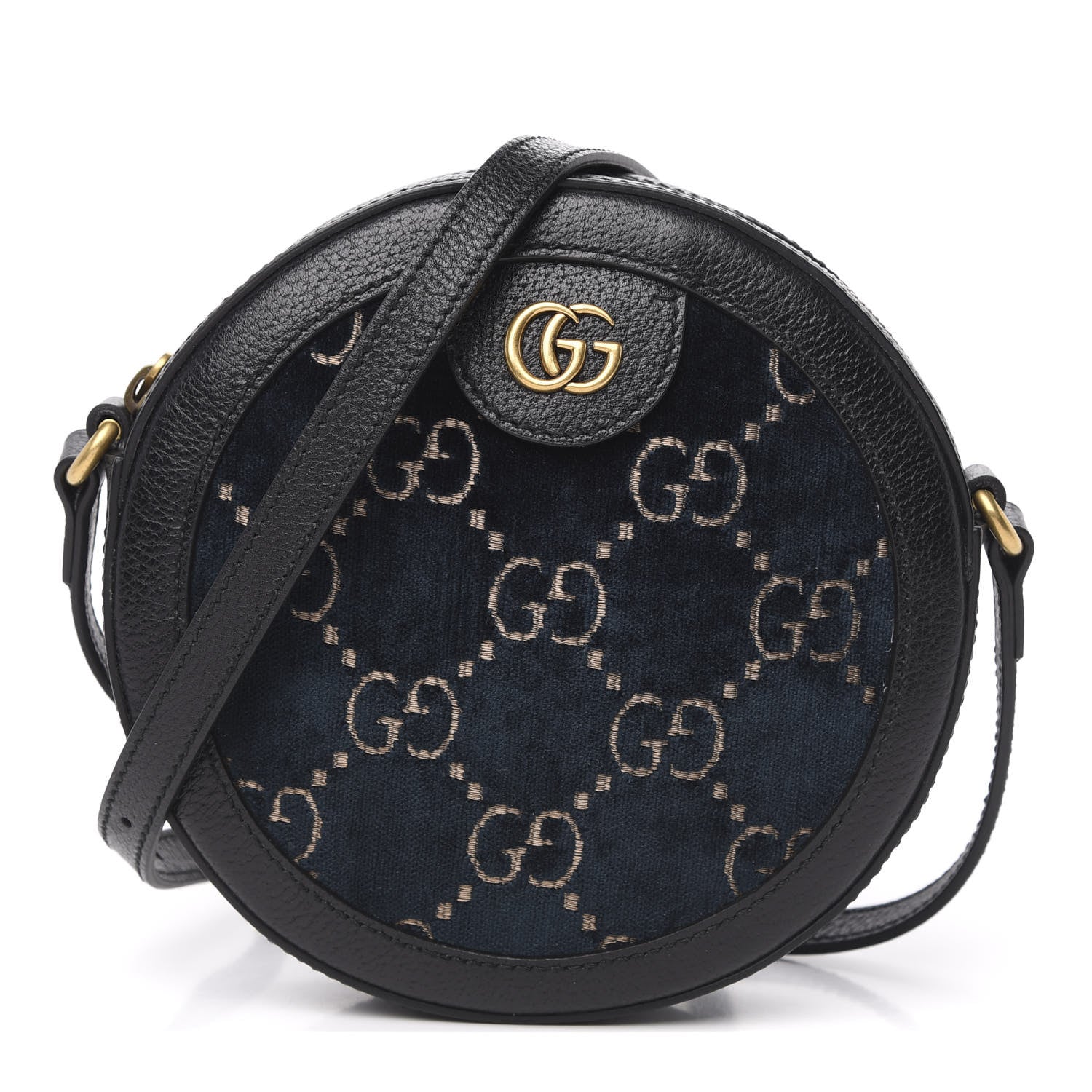 Gucci Velvet Calfskin GG Monogram Round Shoulder Bag Blue Beige 1 of 10
