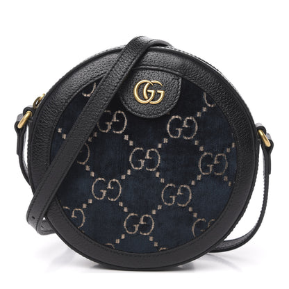 Gucci Velvet Calfskin GG Monogram Round Shoulder Bag Blue Beige 1 of 10