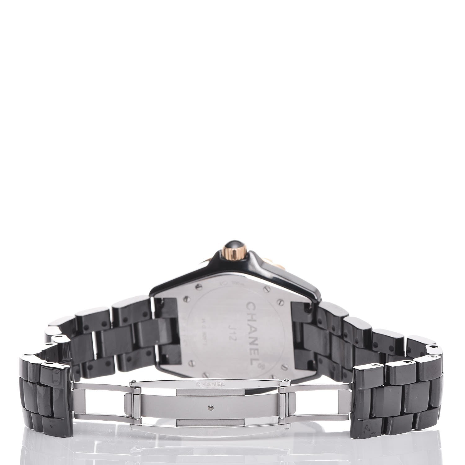 Chanel Stainless Steel 18K Yellow Gold Ceramic Diamond 38mm J12 Quartz Watch Black 5 of 7