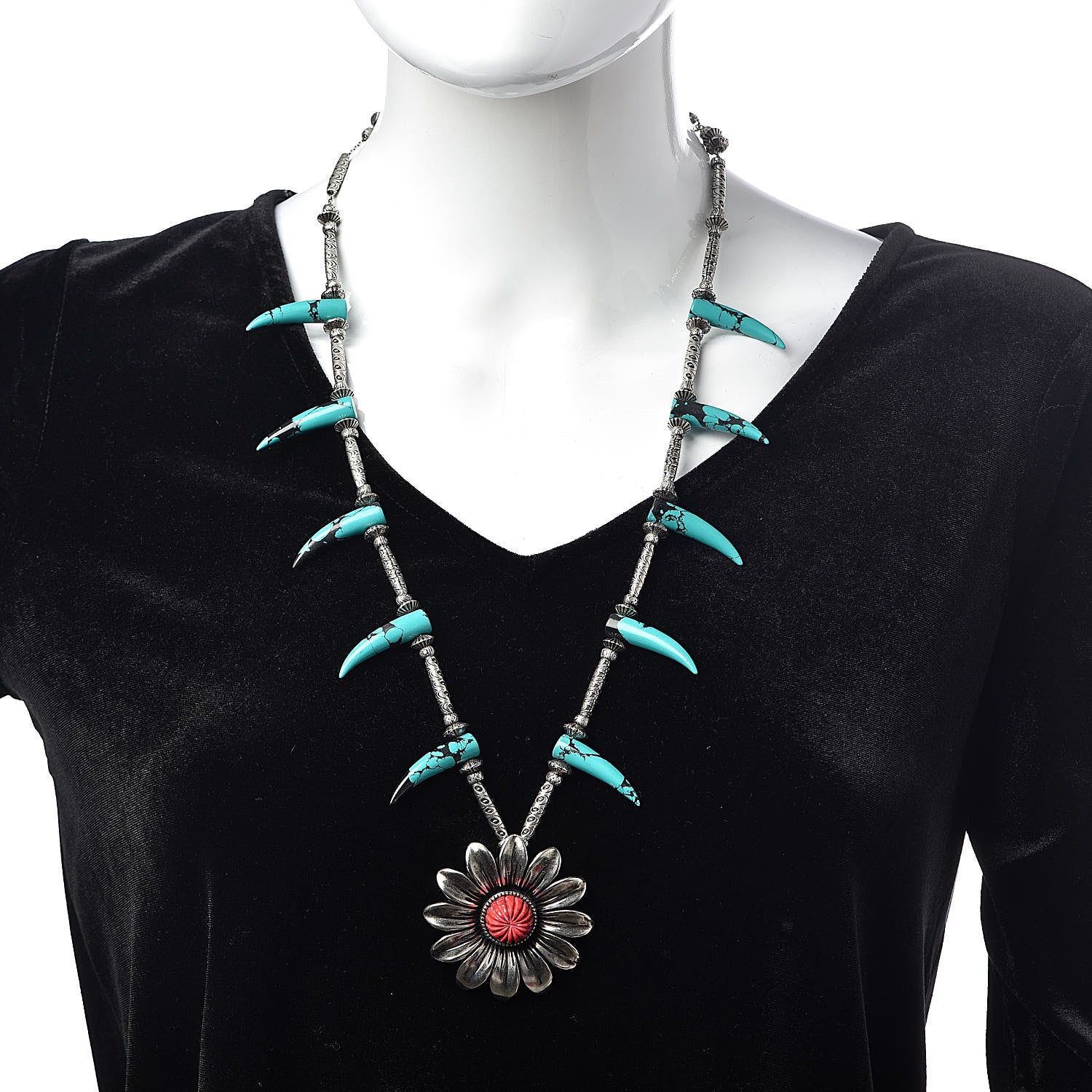 Gucci Sterling Silver Resin Marmont Flower Statement Necklace 2 of 8