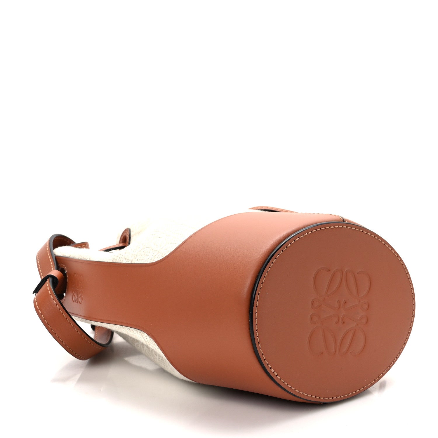 Loewe Calfskin Jacquard Linen Anagram Embroidered Mini Balloon Bucket Bag Ecru Tan 4 of 14