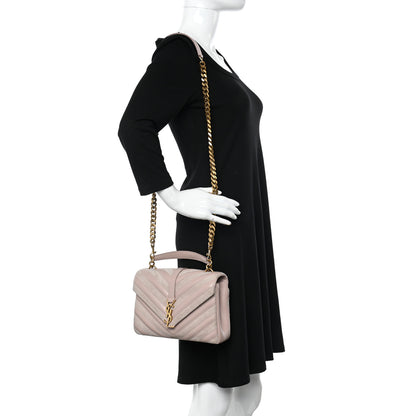 Saint Laurent Calfskin Suede Matelasse Chevron Medium Monogram College Bag Rose Poudre 2 of 16