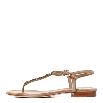 Chanel Suede Calfskin Chain Thong Sandals 41 Beige 1 of 10