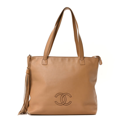 Chanel Calfskin CC Tassel Shopping Tote Beige 1 of 10