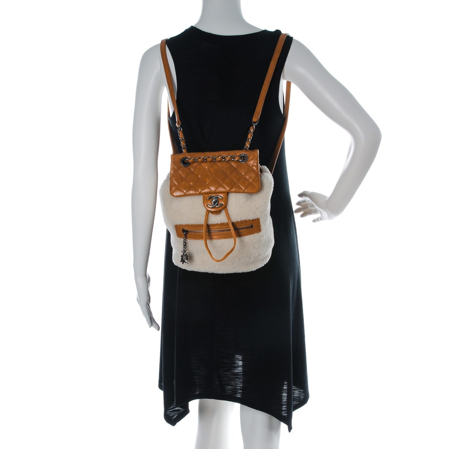 Glazed Calfskin Shearling Quilted Small Mountain Backpack Brown
