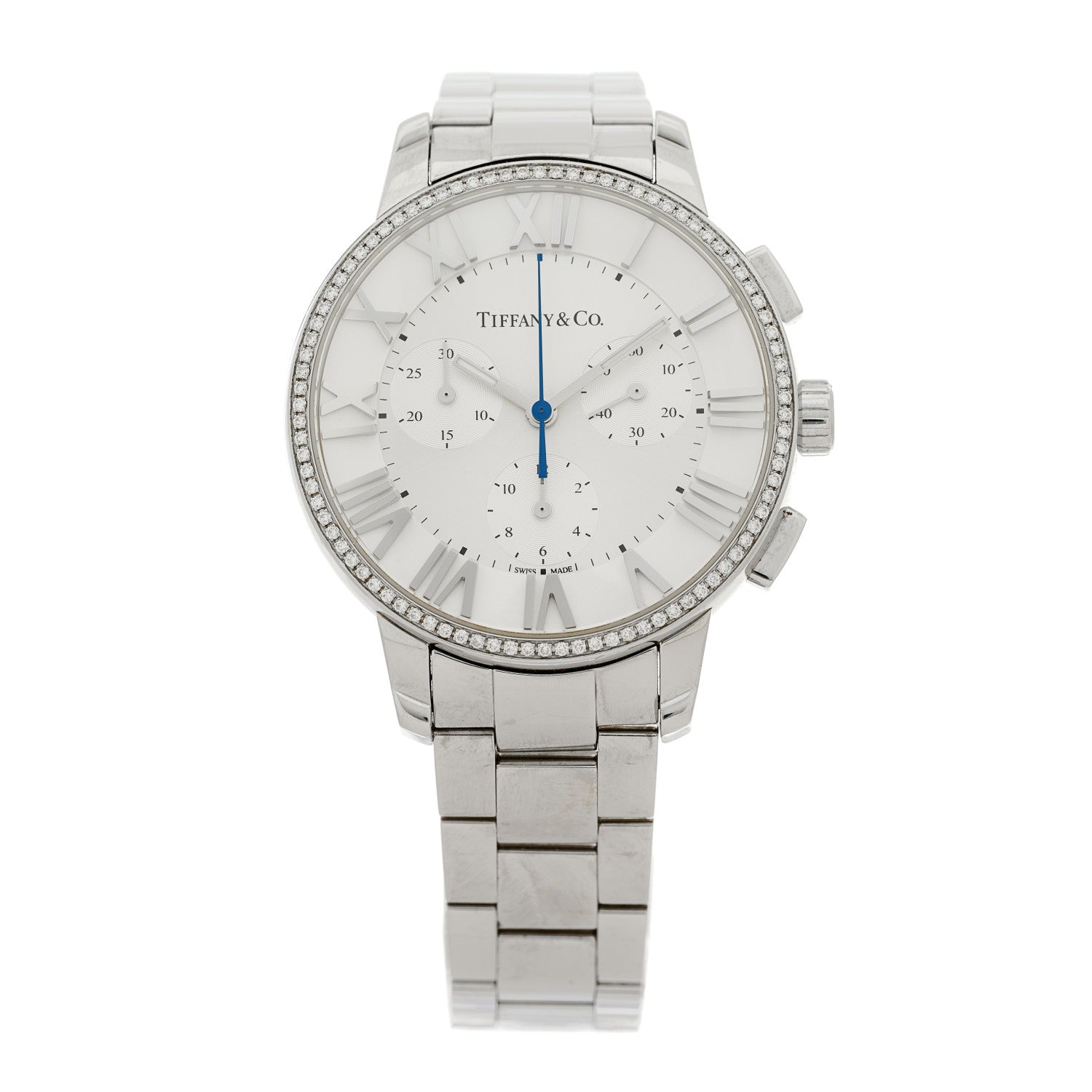 Tiffany Stainless Steel Diamond Bezel 36mm Atlas Dome Chronograph Quartz Watch 1 of 4