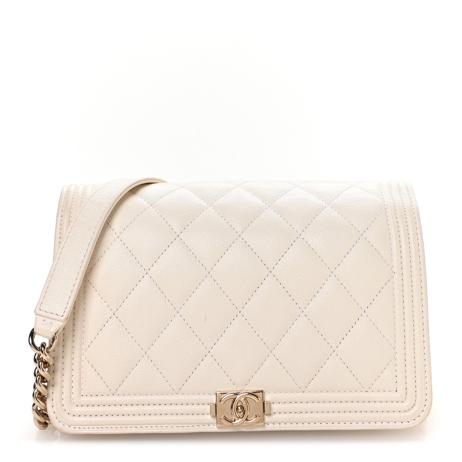 Chanel Caviar Quilted Boy Wallet On Chain WOC White 1 of 12