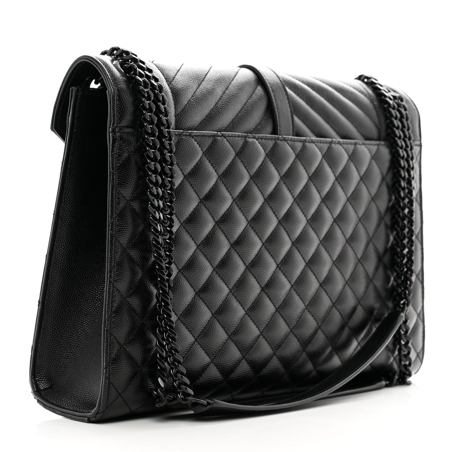 Grain De Poudre Textured Mixed Matelasse Large Triquilt Monogram Monochrome Satchel Black