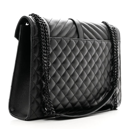 Saint Laurent Grain De Poudre Textured Mixed Matelasse Large Triquilt Monogram Monochrome Satchel Black 3 of 11